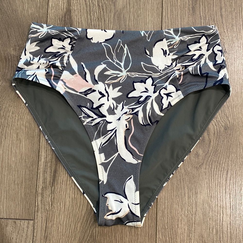 NWOT Athleta‎ High Waist Gray Floral Bikini Bottoms Size XS/S